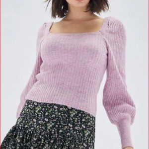 - MinkPink Saeeda Square Neck Knit Stretchy Pink Lavender Puff Sleeves MED  - 1H